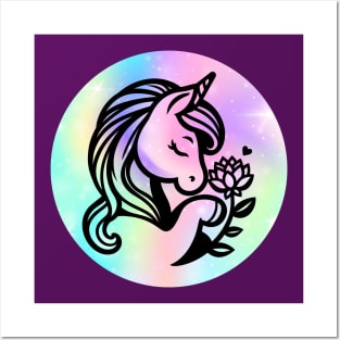 Unicorn with Flower Posters and Art